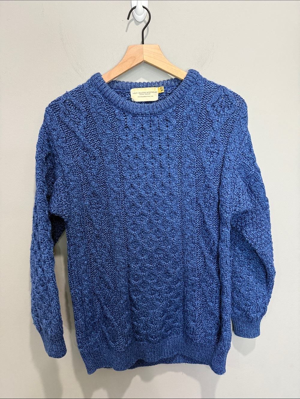 Aran Islands‎ Knitwear Fisherman Blue Cable knit Wool sweater size XS Irish
